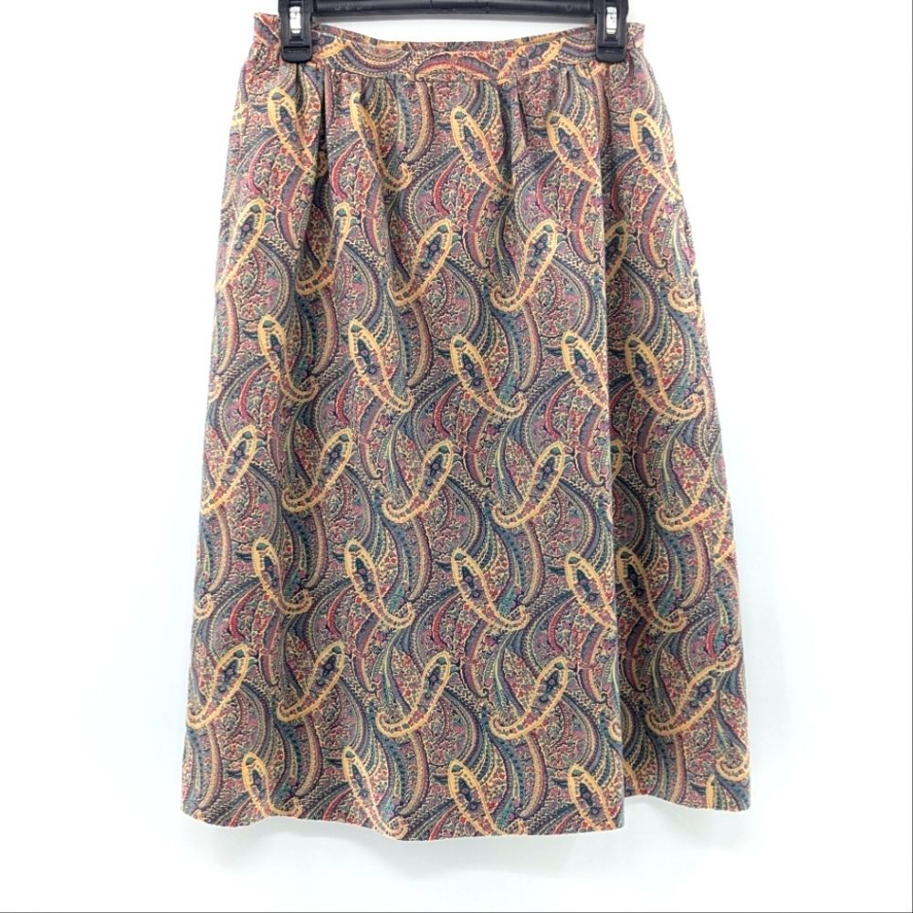 Vintage Designer Showcase Made in the USA Paisley Lined Midi Skirt Size S/M